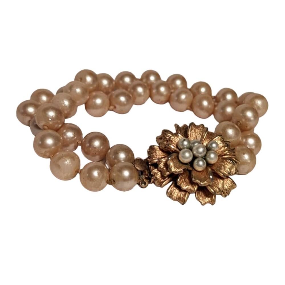 Marvella Vintage Faux Pearl Rose Gold Tone Floral White Faux Pearl Bunch Center
